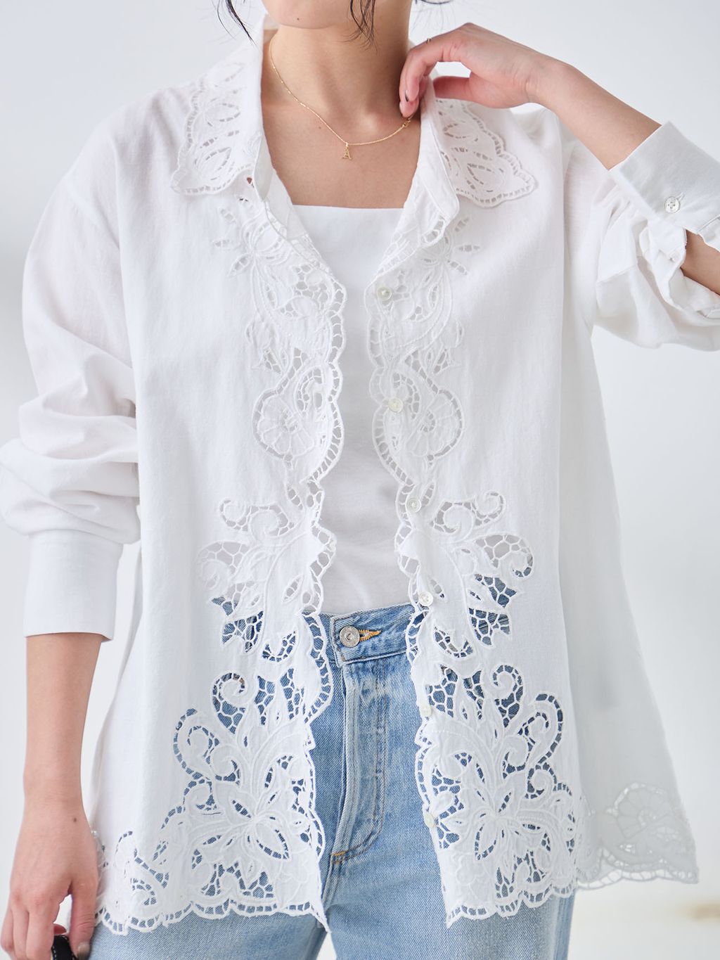 追加予約》刺繍レースシャツのコーディネートスナップ（KAMAKARI