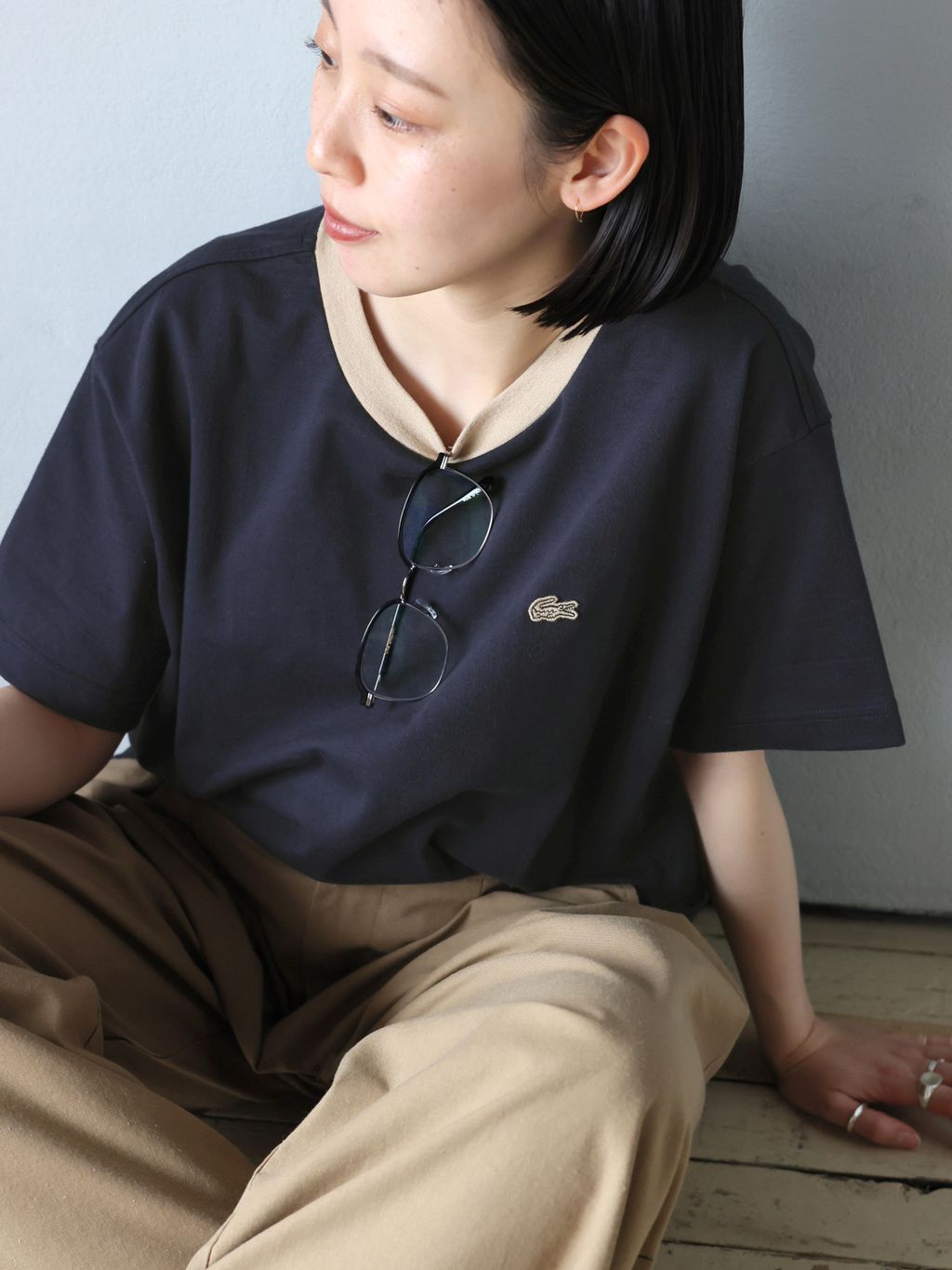 別注【LACOSTE/ラコステ】リンガーTシャツのコーディネートスナップ