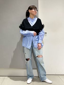 コットンシルクバックギャザーシャツのコーディネートスナップ 