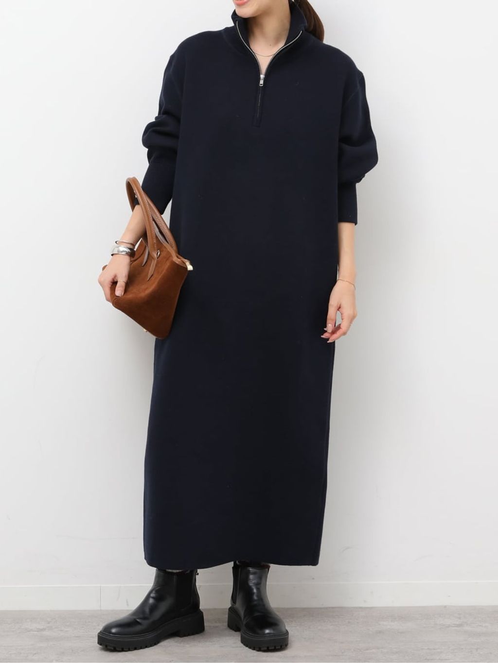 ジャーナルスタンダードレリューム スウェットライクハーフジップワンピース スウェットライクハーフジップワンピースのコーディネートスナップ