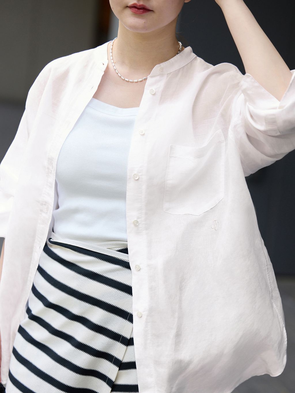 【ひよこ3】IENA バンドカラーシャツ 一部カラーWEB限定》ラミーリヨセルバンドカラーシャツの