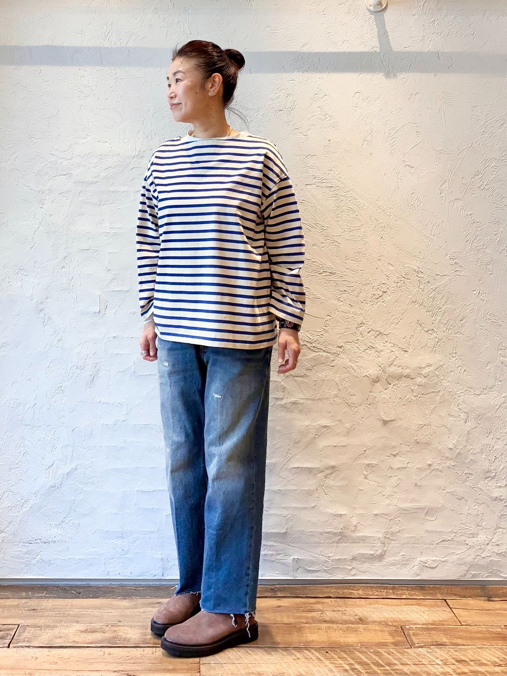 ボーダー ボートネックプルのコーディネートスナップ（H.M）｜journal