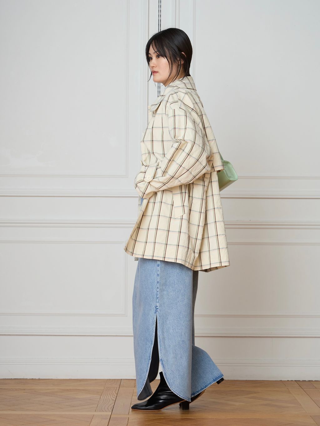 IENA LA BOUCLE P/Lチェックステンカラーハーフコートのコーディネート