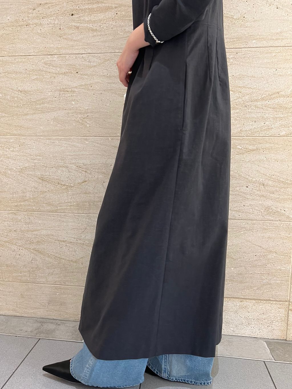 セットアップ対応》【洗える】麻ストレッチロングジレワンピースの