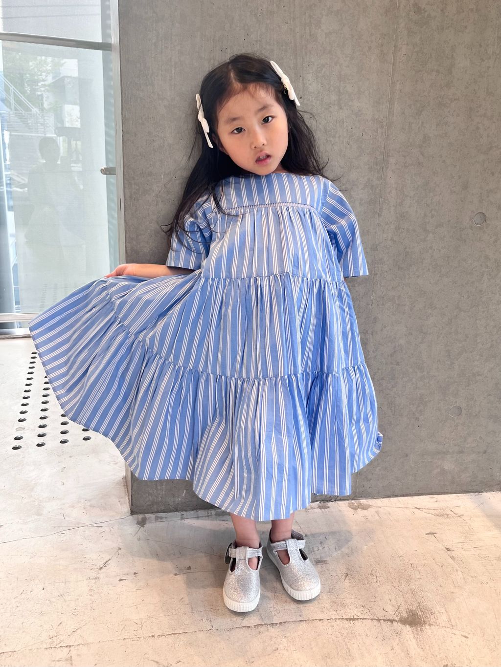 IENA ENFANT ヌキテパ フラワードレス　ブルー　試着のみ新品 ne Quittez pas/ヌキテパ】 Tiered Maxi Dress（大人サイズ）の