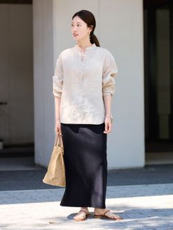 ≪追加≫フレンチリネンバンドカラーシャツ 2のコーディネートスナップ