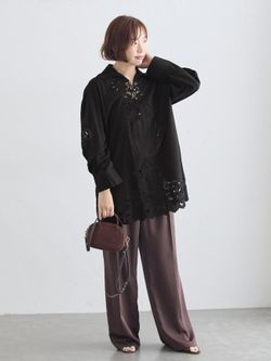 予約》刺繍レースチュニックシャツのコーディネートスナップ（yasu