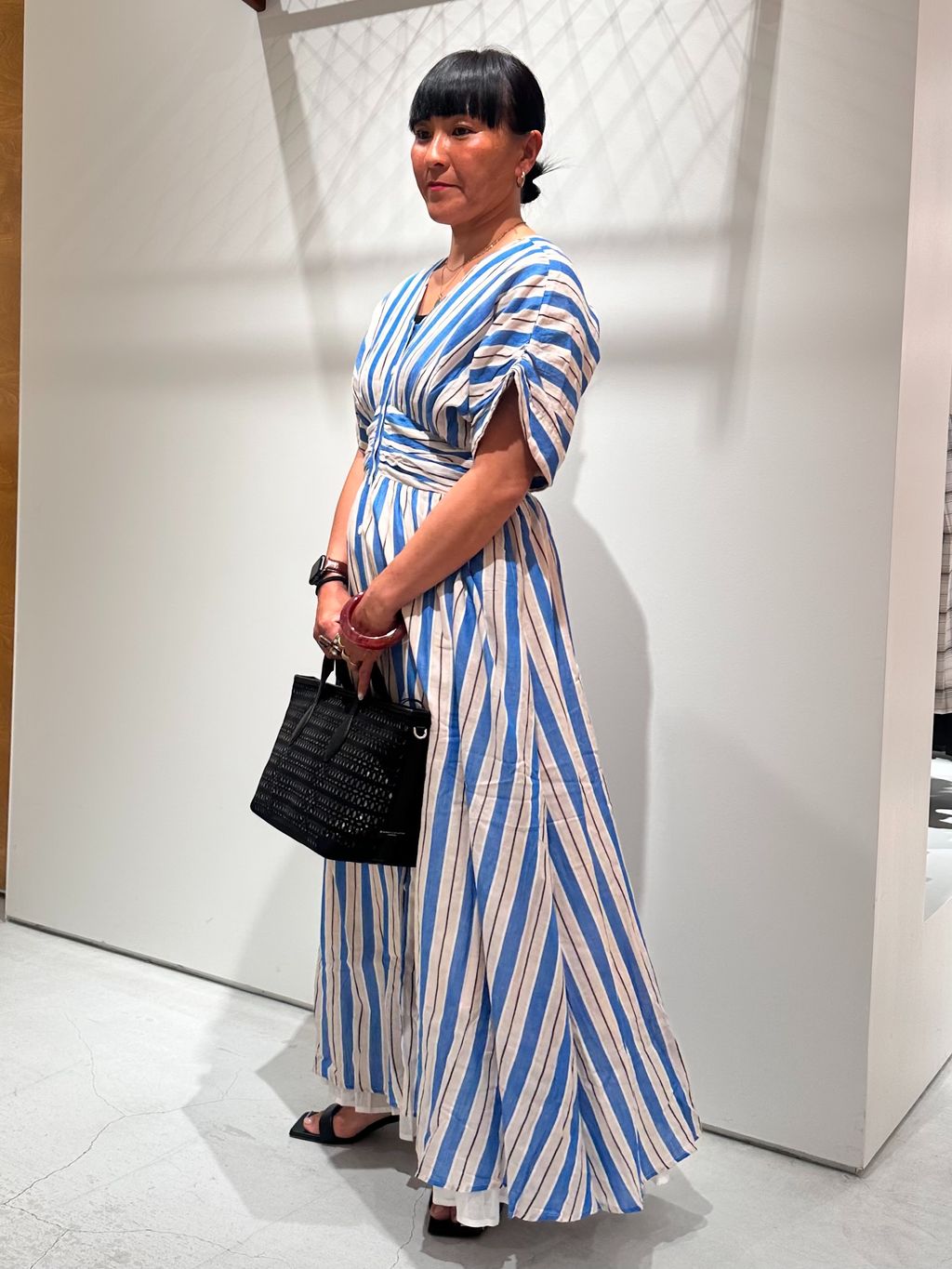 WEB限定追加》ne Quittez pas Cotton Voile Stripe Waist Gather Dress