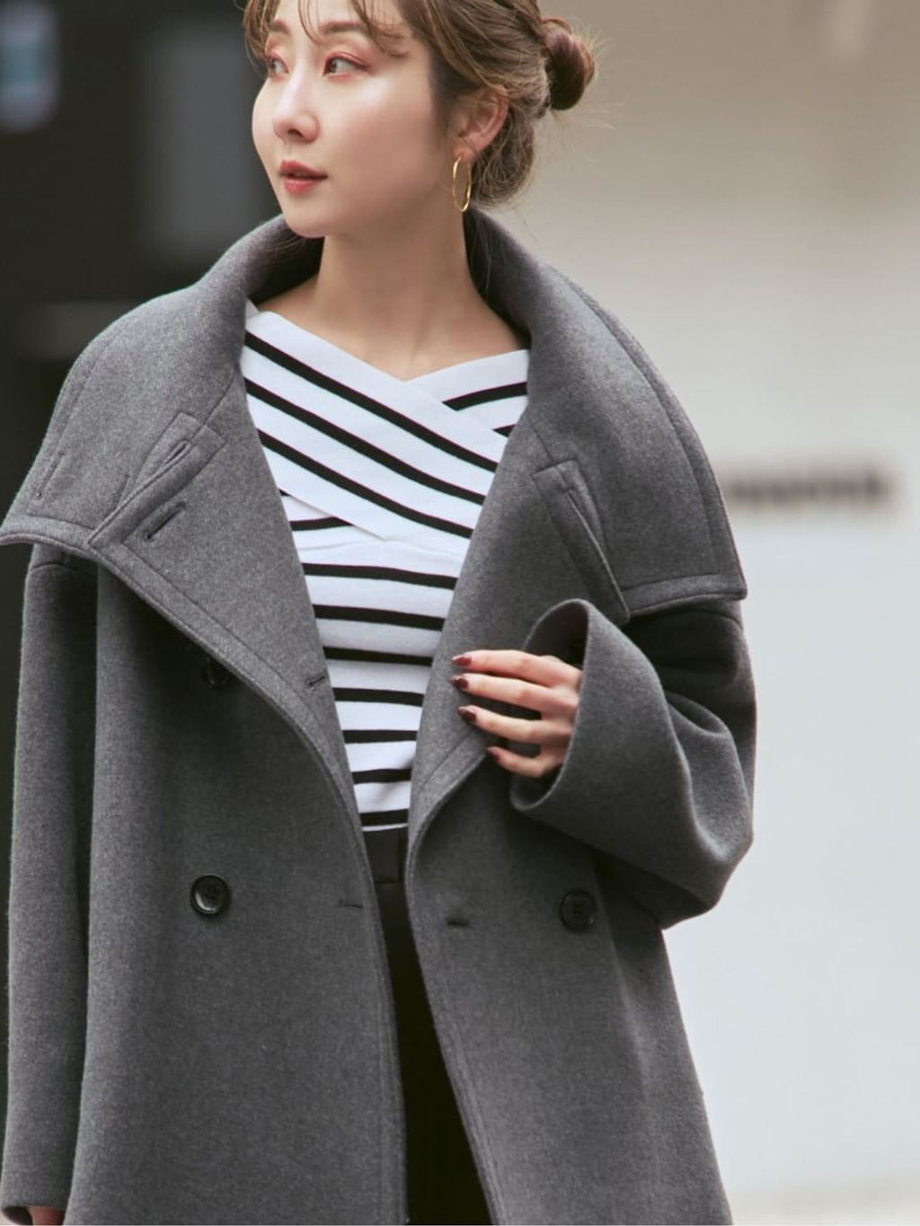 追加・WEB限定カラー》スタンドカラーオーバーコートのコーディネート