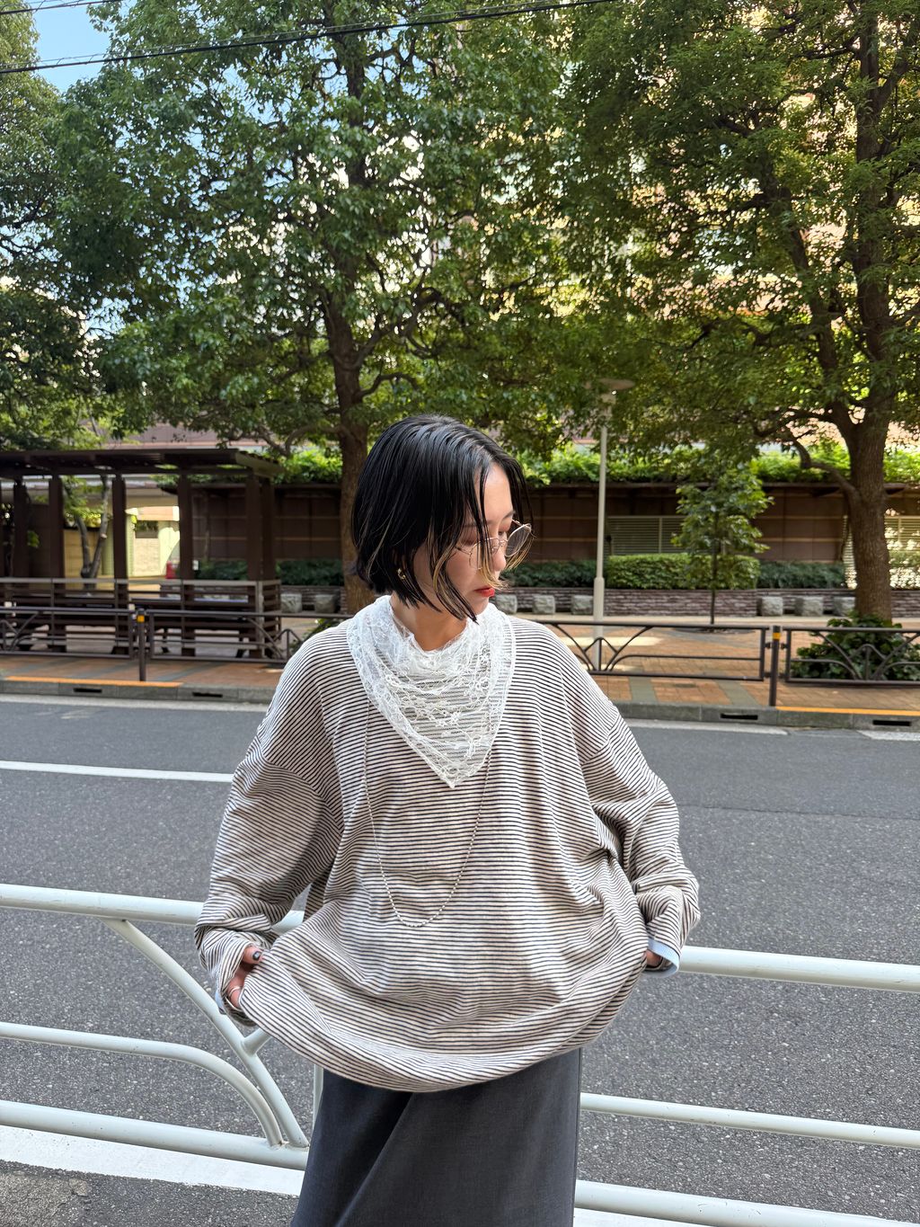 追加3》[THE MOOD]スラブボーダーロングTシャツのコーディネート