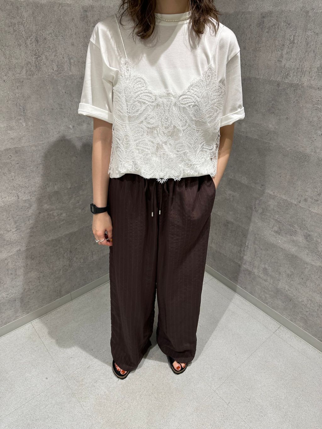 2枚セット》レーシービスチェセットTEEのコーディネートスナップ（saki