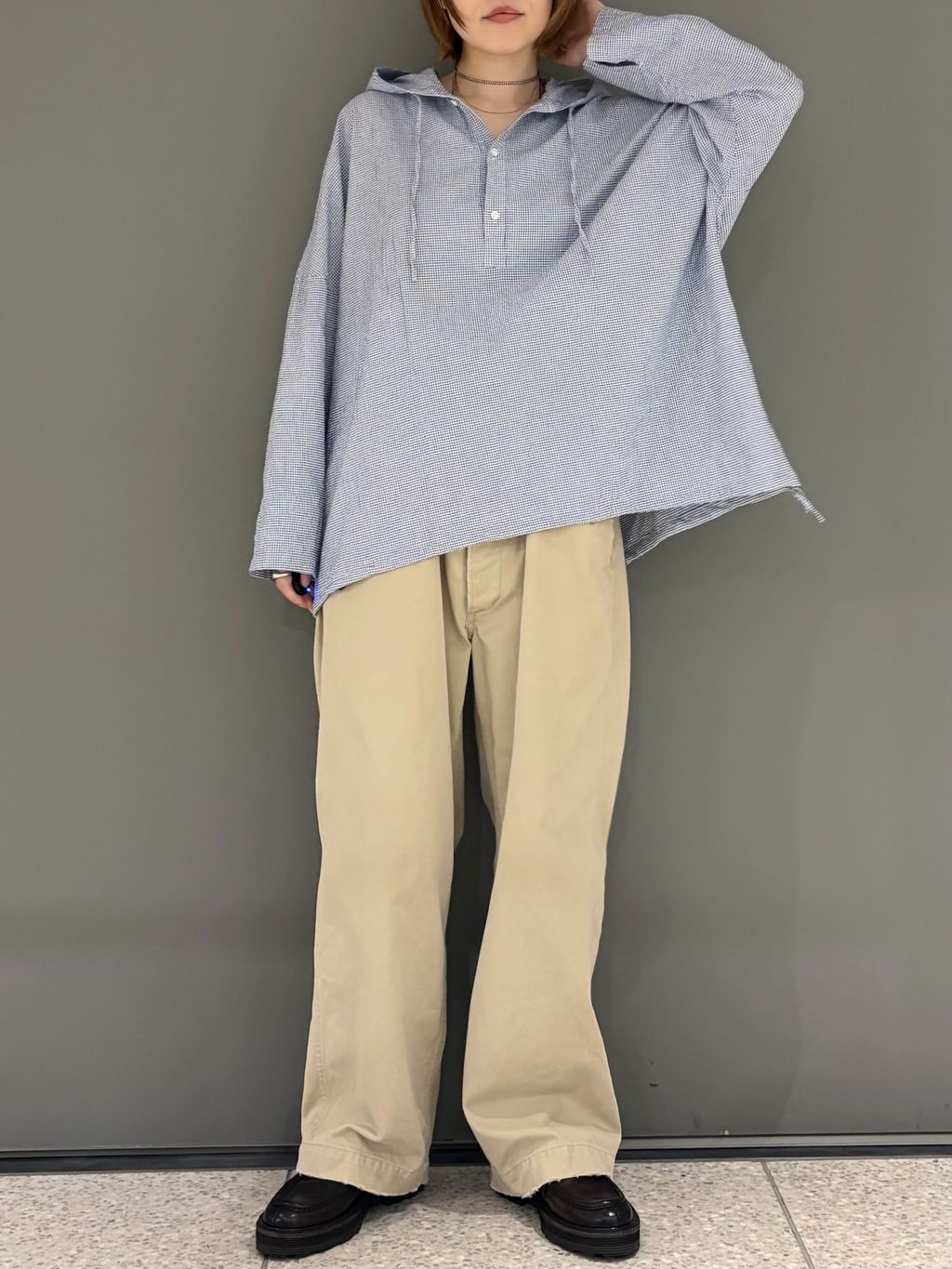 journal standard luxe HTS ストライプフードシャツ OX フードシャツのコーディネートスナップ（M.K）｜journal standard