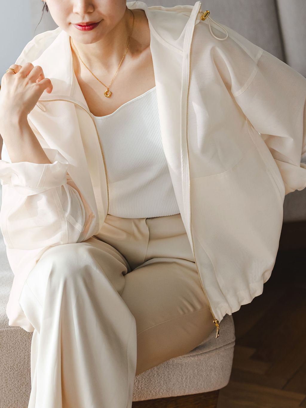 WEB限定追加予約2》ミルキーシアーボリュームブルゾンのコーディネート
