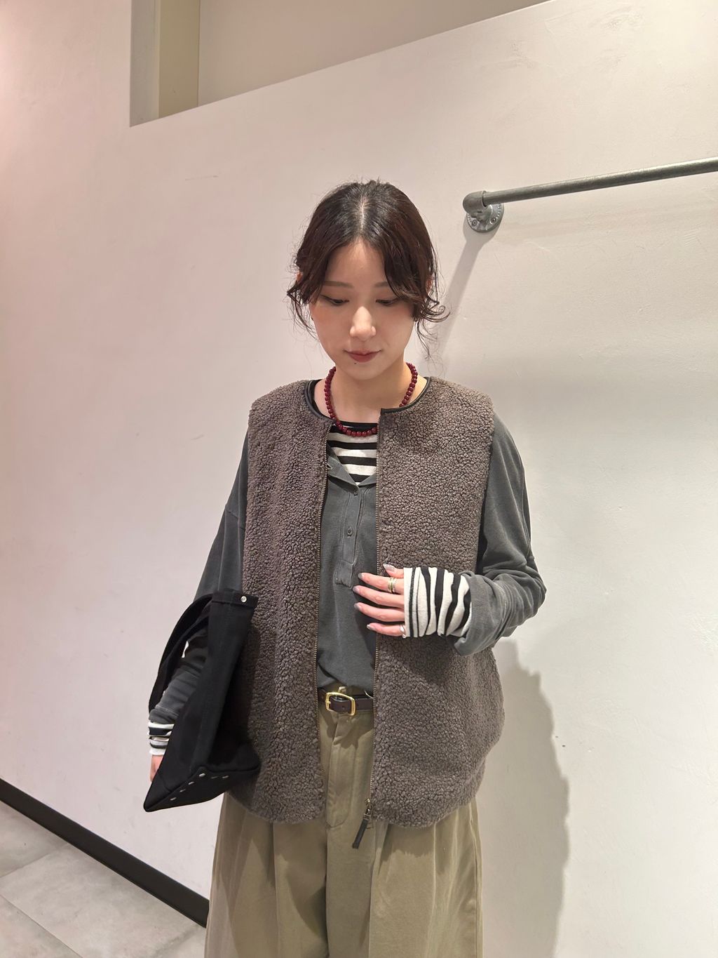 ≪洗える≫NEWボアベストのコーディネートスナップ（sawako 