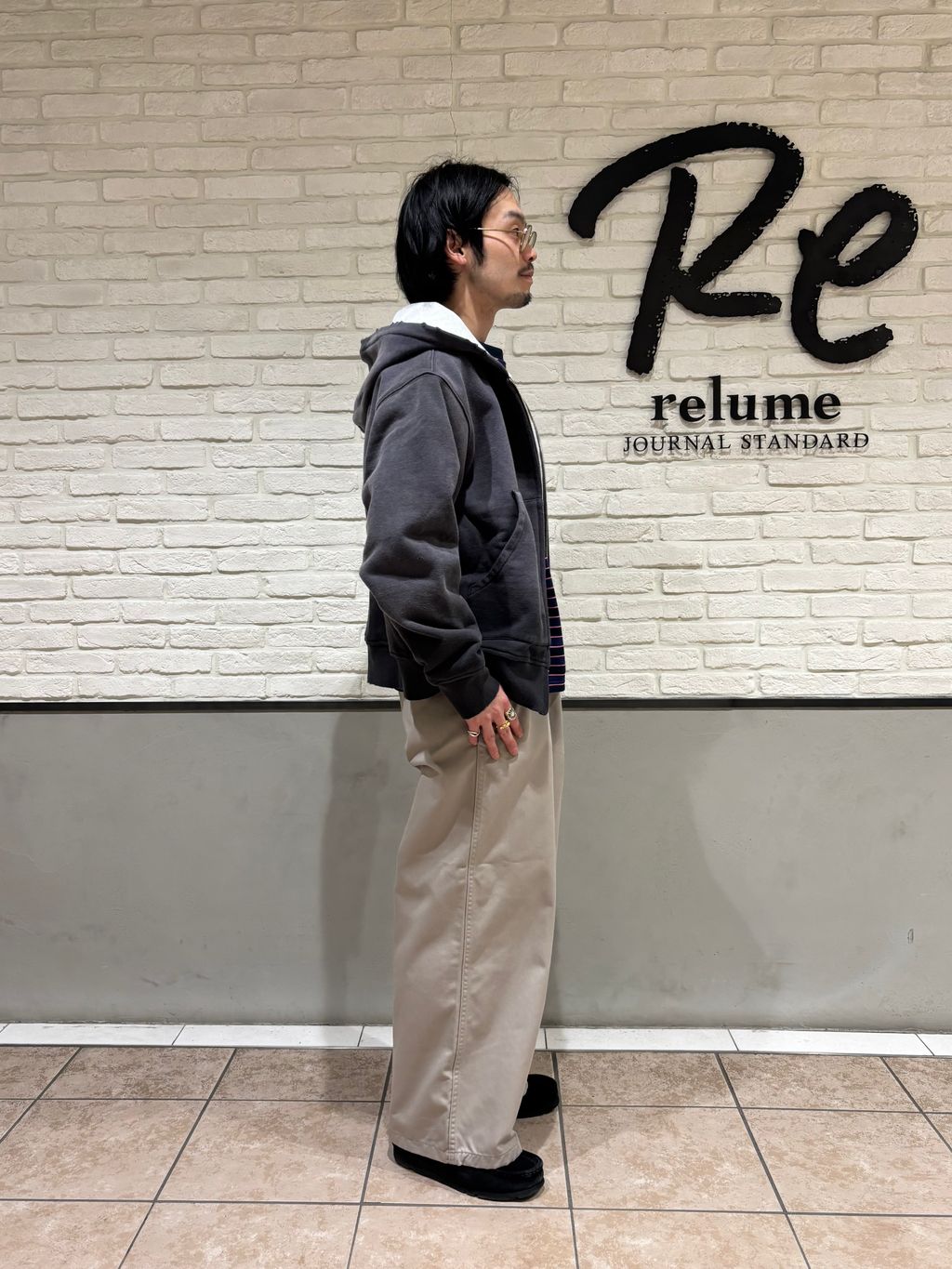 ダブルフェイス ワッフル ジップパーカーのコーディネートスナップ