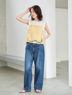SLOBE IENA スローブイエナ　キャミ　レイヤード 刺繍　ネイビー 予約》Indiaスクエア刺繍キャミのコーディネートスナップ（Kamiya