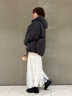 中綿ボリュームフードブルゾンのコーディネートスナップ（Yumika