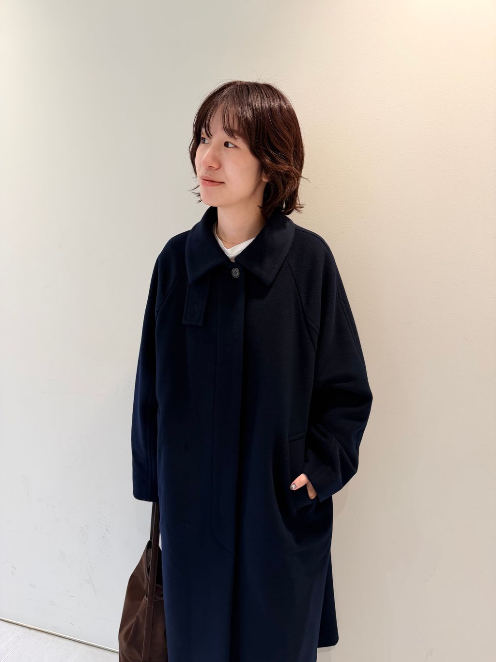 予約》マオカラーロングコートのコーディネートスナップ（momoko