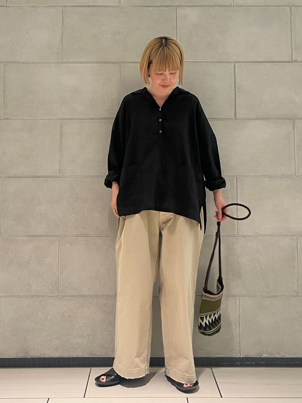 追加》リネンワッシャー スキッパーシャツのコーディネートスナップ