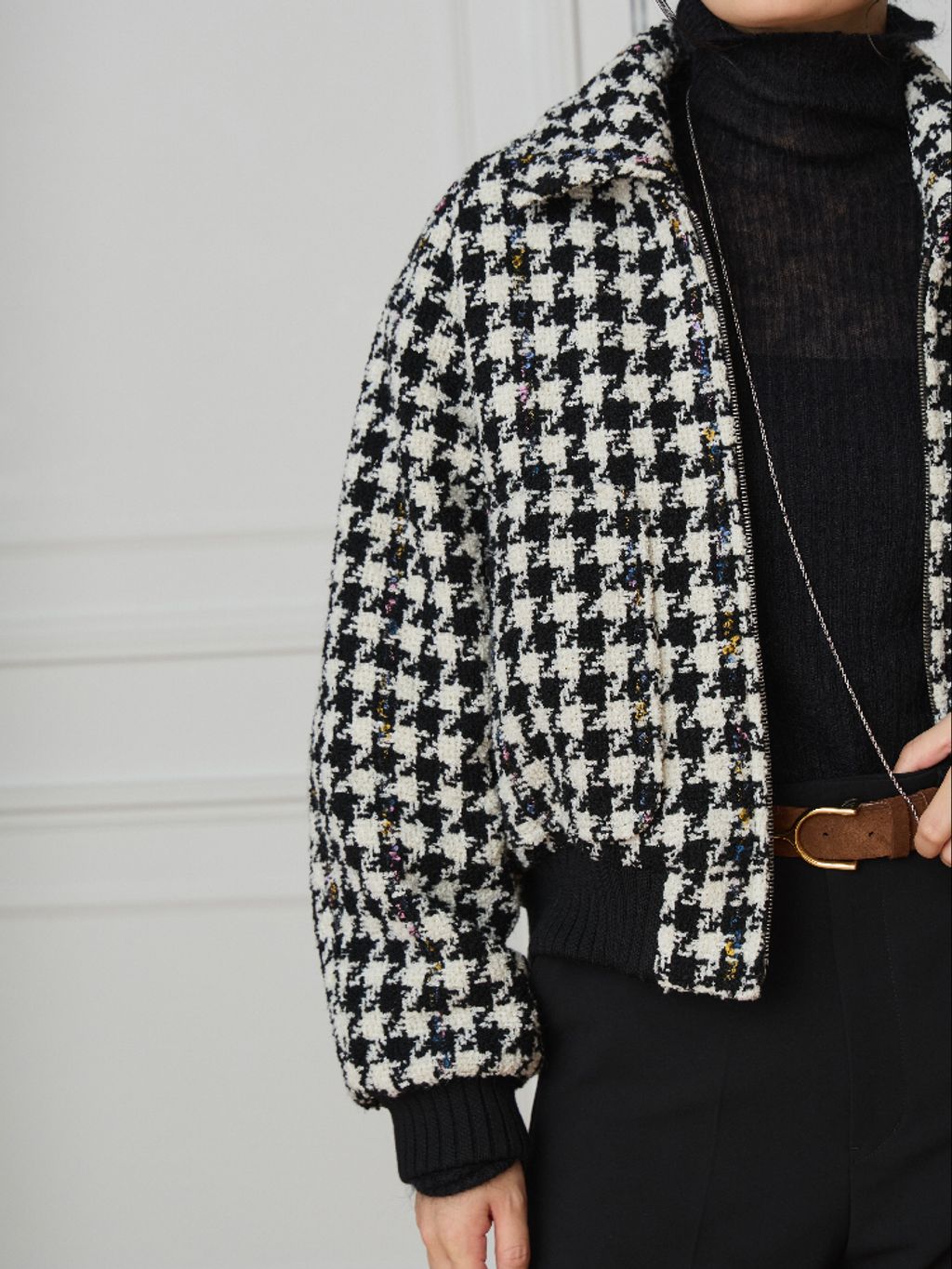 IENA LA BOUCLE ハウンドトゥースツィードブルゾンのコーディネート