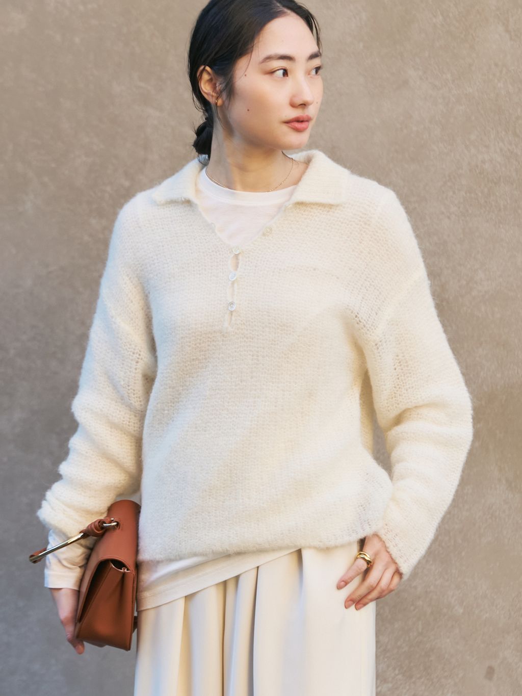 追加予約》ALPACA MIX BUTTON ニット 3のコーディネートスナップ