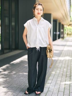 追加》ソフトブロードフレンチヘムギャザーシャツのコーディネート