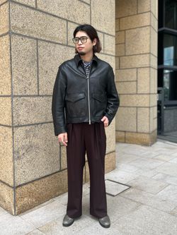 NZ-ラムレザー フライトジャケットのコーディネートスナップ（やまだ