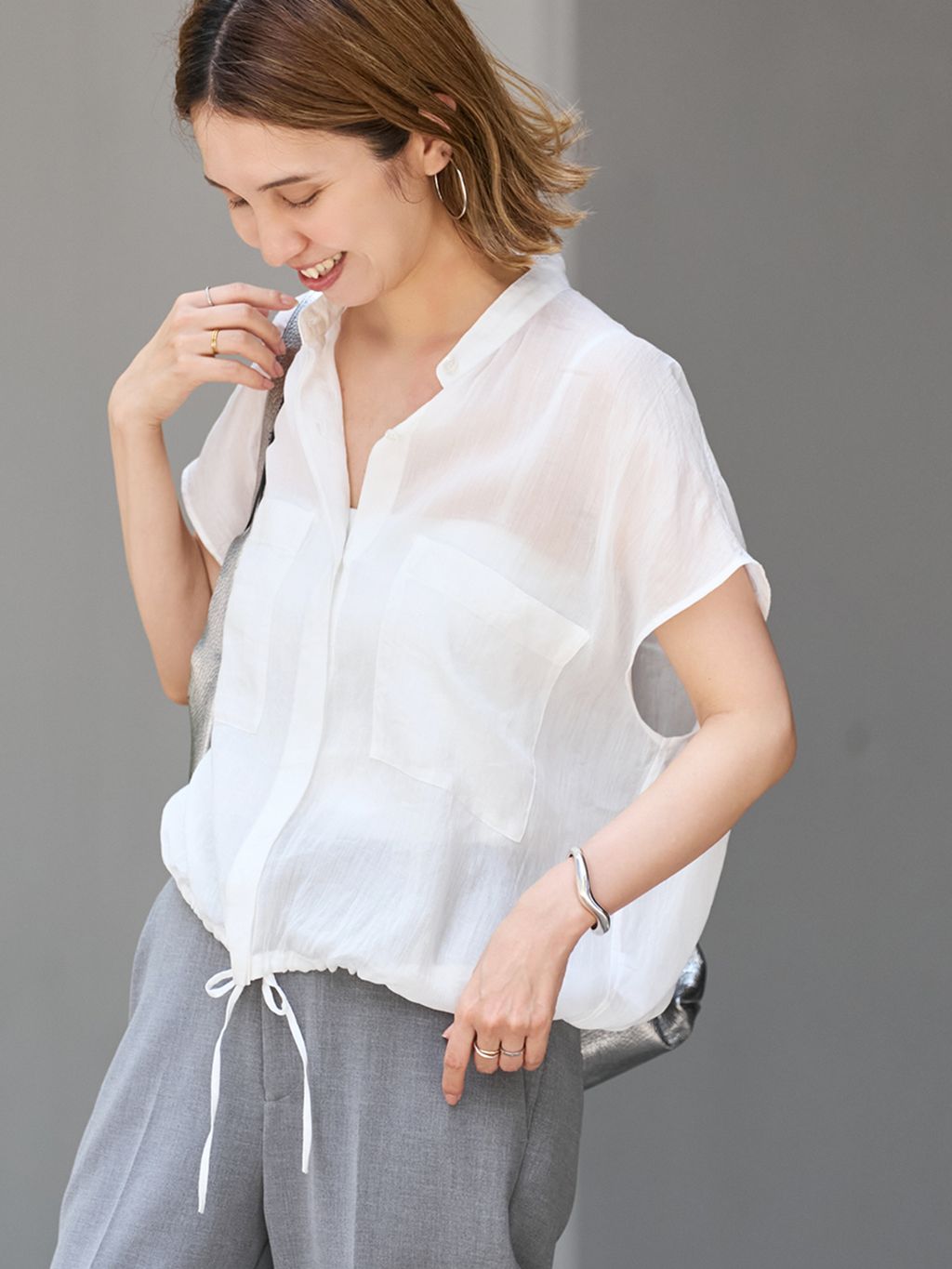 ≪WEB限定 / 予約≫フィブリルラミーキャップスリーブドロストシャツの