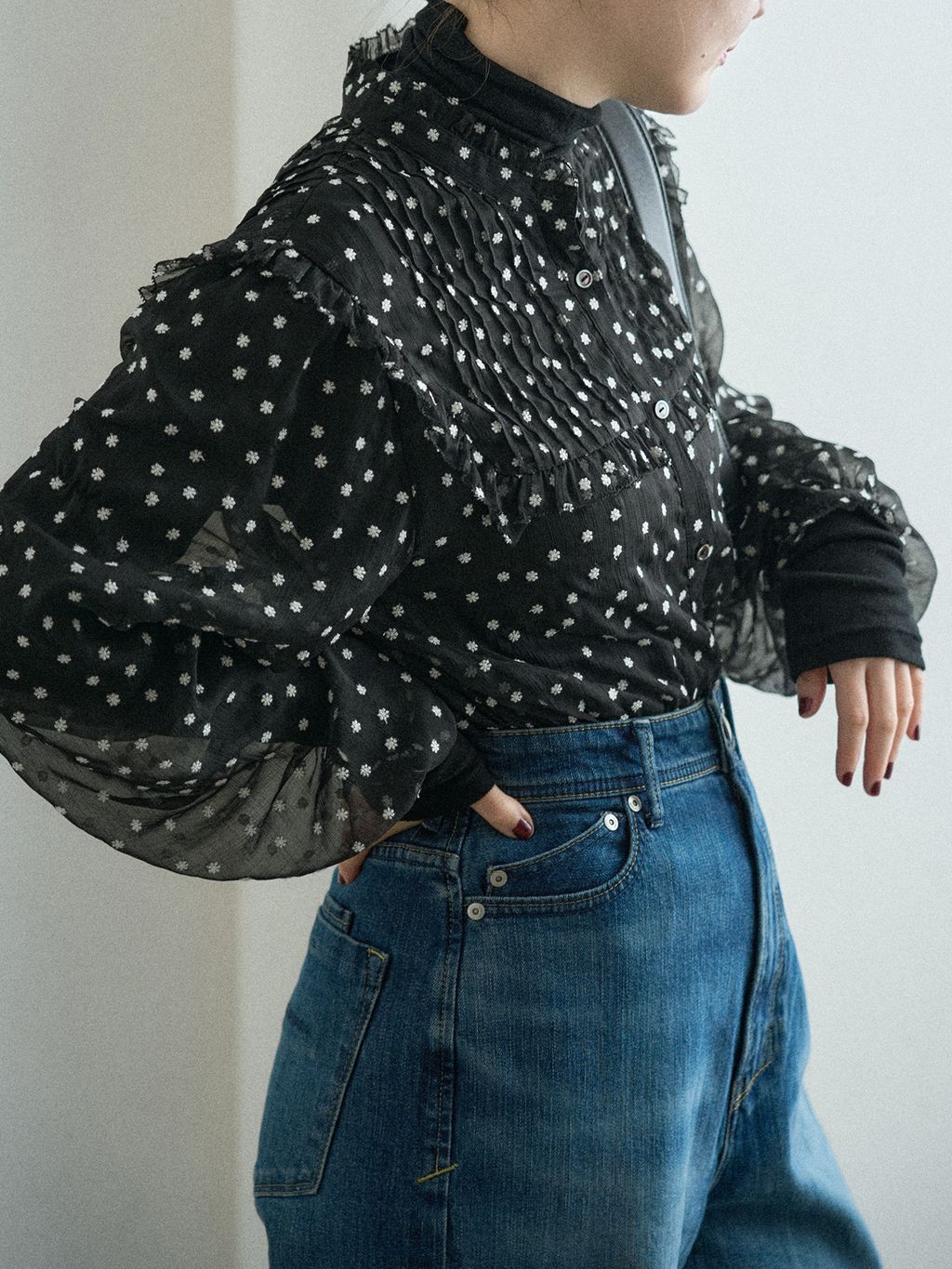 WEB限定/追加2》楊柳フリルピンタックブラウスのコーディネート