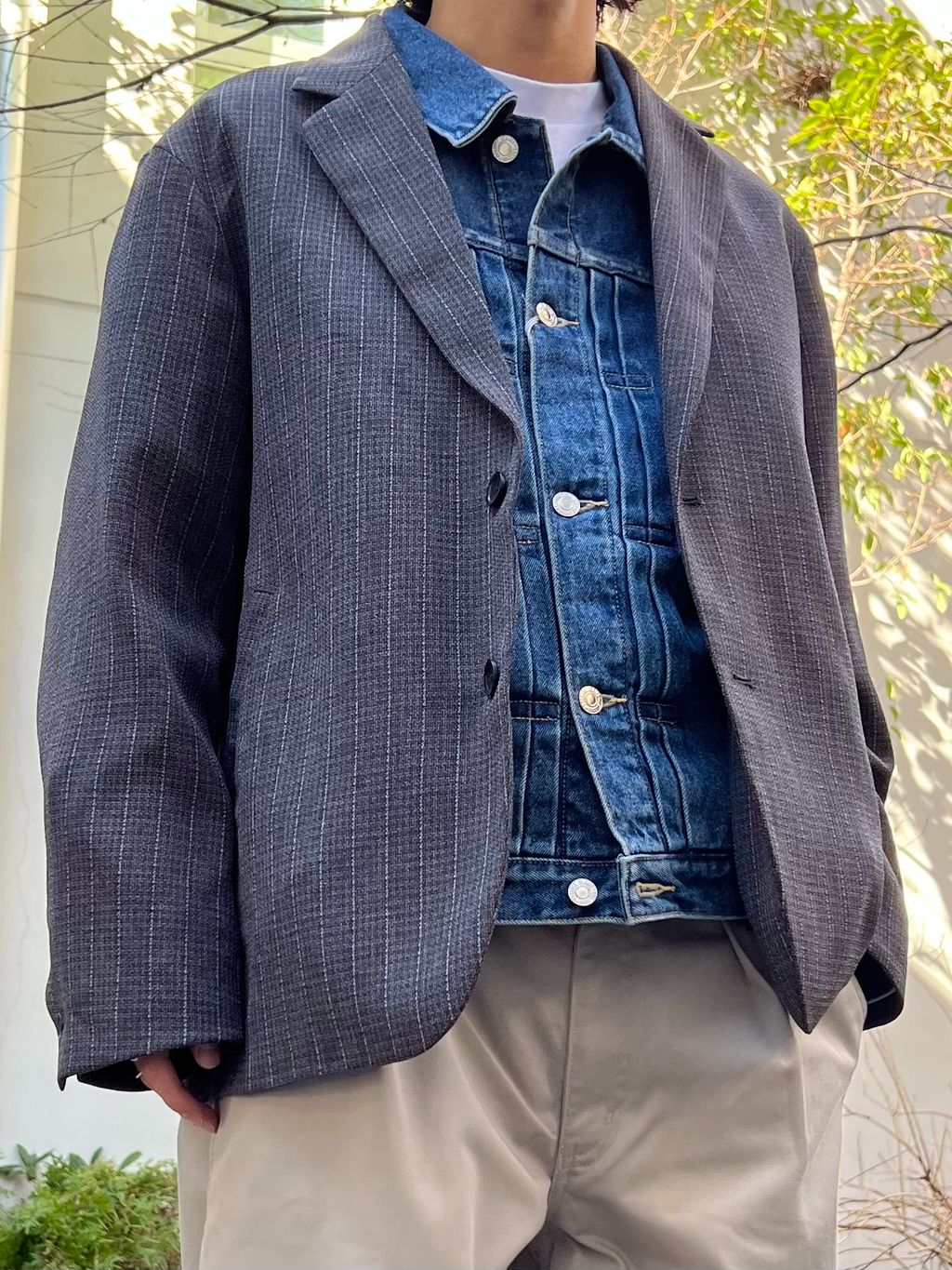 ウォッシャブル バスケット ストライプ ジャケット(セットアップ対応