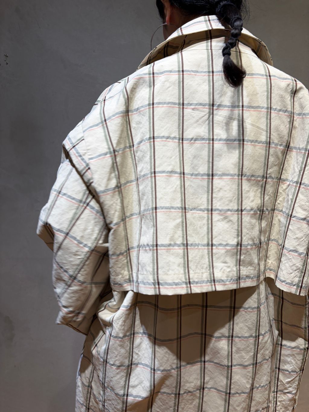 IENA LA BOUCLE P/Lチェックステンカラーハーフコートのコーディネート