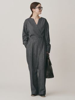 ウォッシャブルカシュクールオールインワンのコーディネートスナップ 