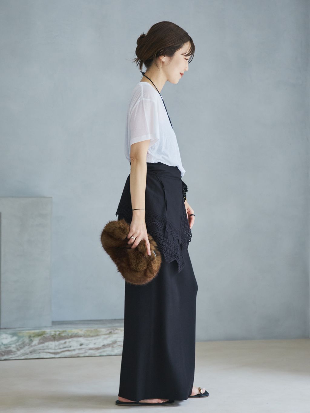 Cotton lace スカーフのコーディネートスナップ（yoshie）｜Plage
