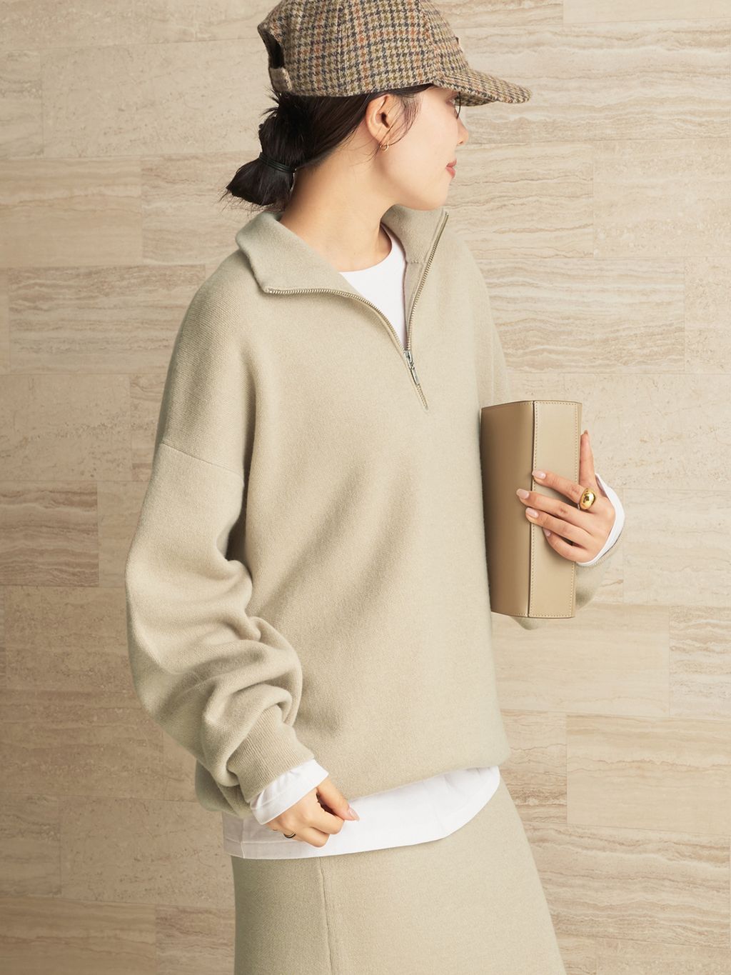 一部店舗・WEB限定》スムース ハーフ Zip ニットのコーディネート