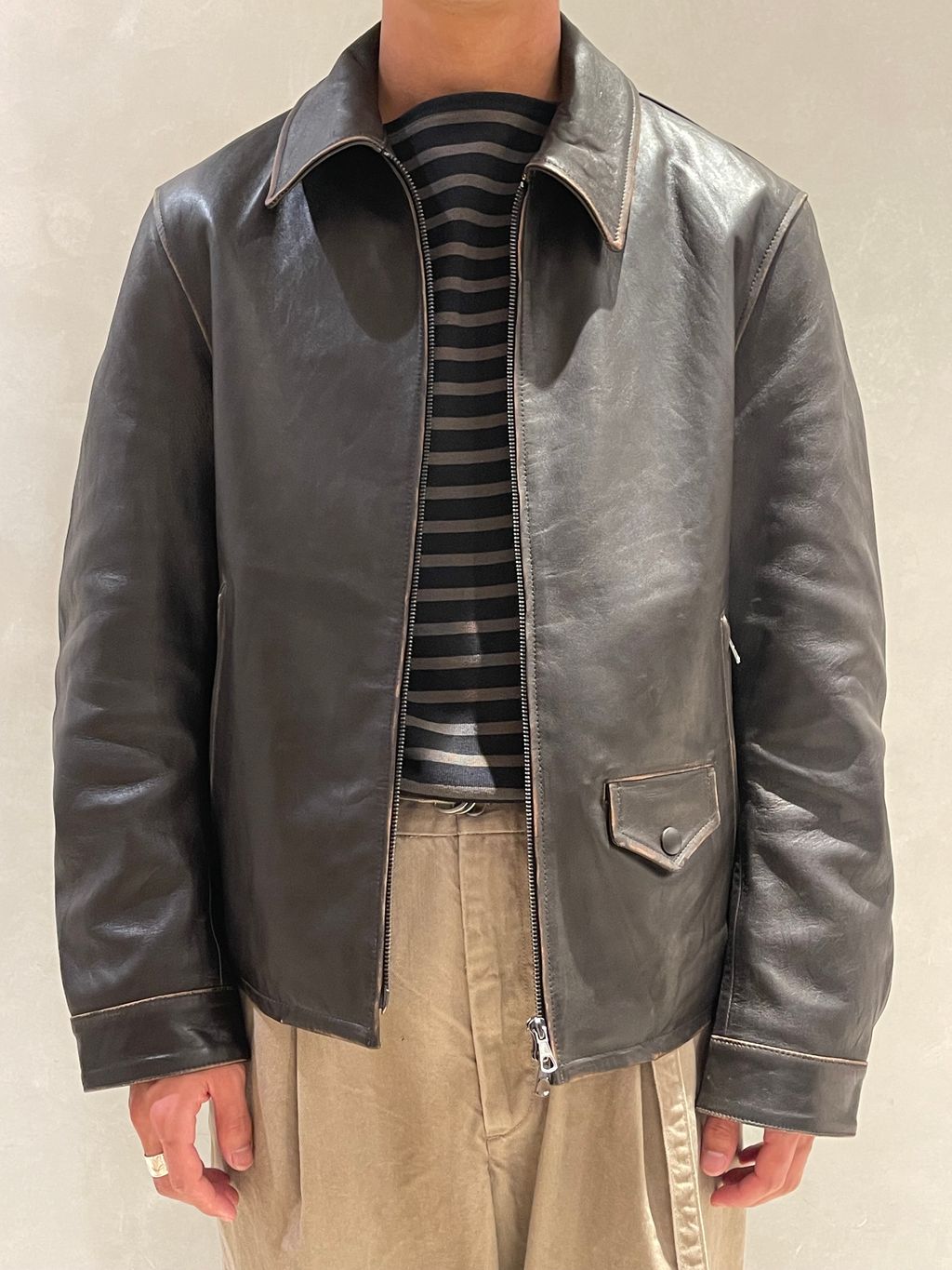 EDIFICE ラムレザージャケット スナップボタン ラムレザー フレンチアンティーク ライダースジャケットの