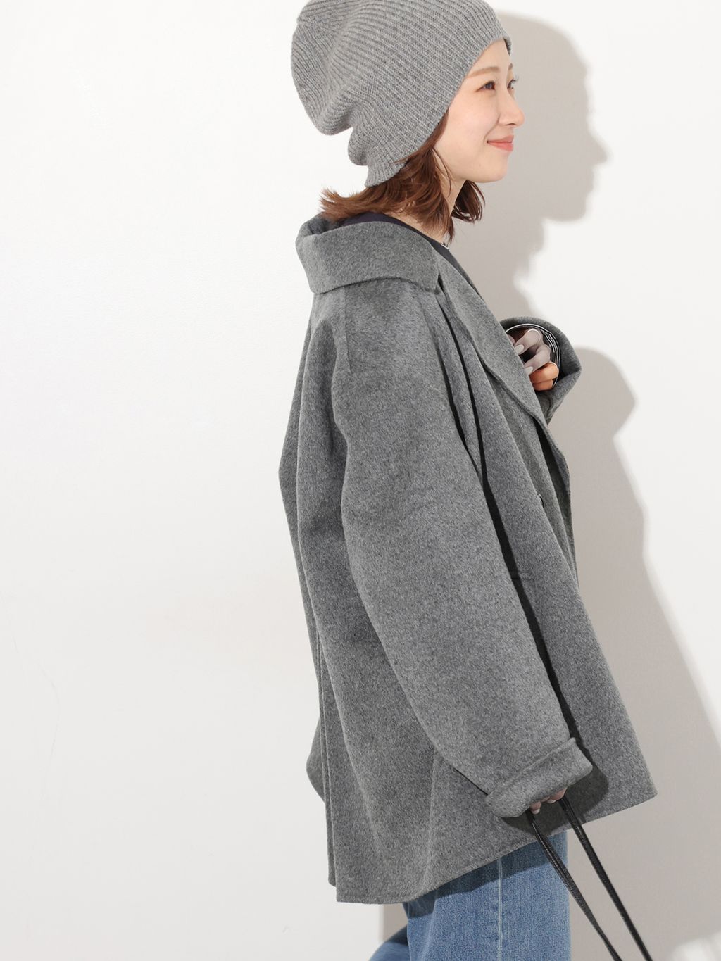 予約》ウールカシミヤハーフコートのコーディネートスナップ（makoto