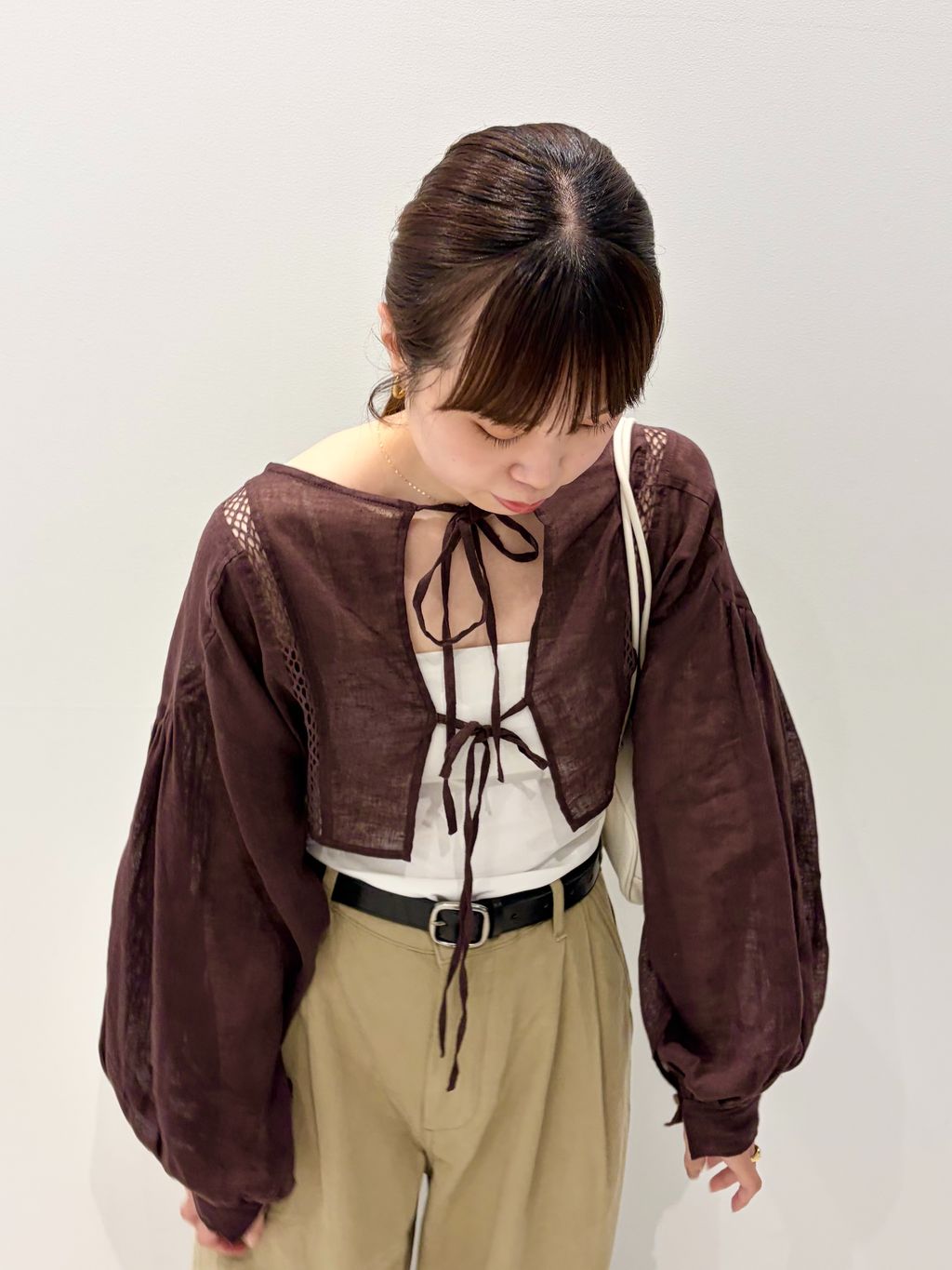 リネンメッシュ 2wayショートカーディガンのコーディネートスナップ 