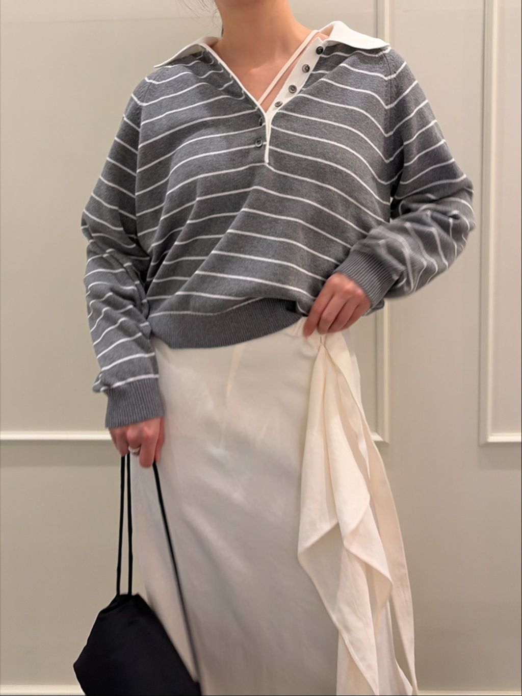 IENA LA BOUCLE ボーダーラガーシャツニットのコーディネートスナップ 