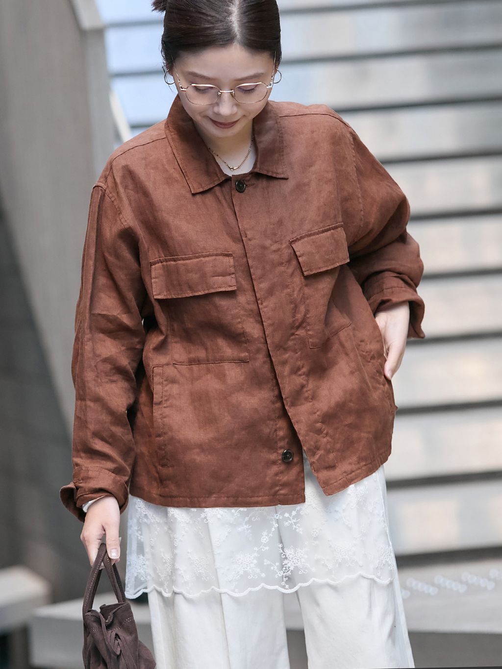 追加予約》リネンミリタリージャケットのコーディネートスナップ（Onda