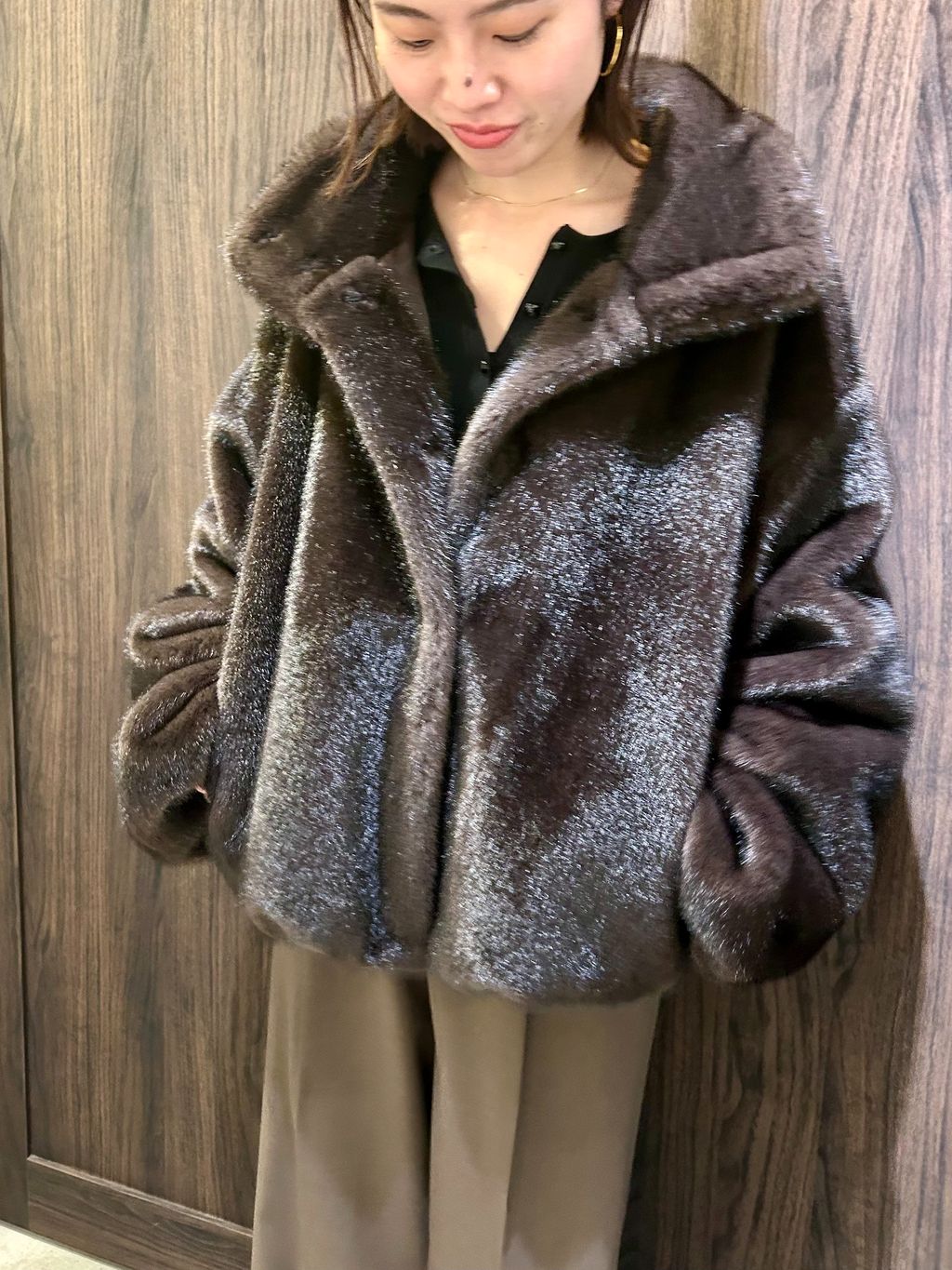 エコファースタンドカラーミドルブルゾンのコーディネートスナップ