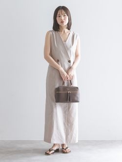 セットアップ対応》【洗える】麻ストレッチロングジレワンピースの