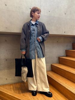 ダブルフェイスコクーンニットジャケットのコーディネートスナップ