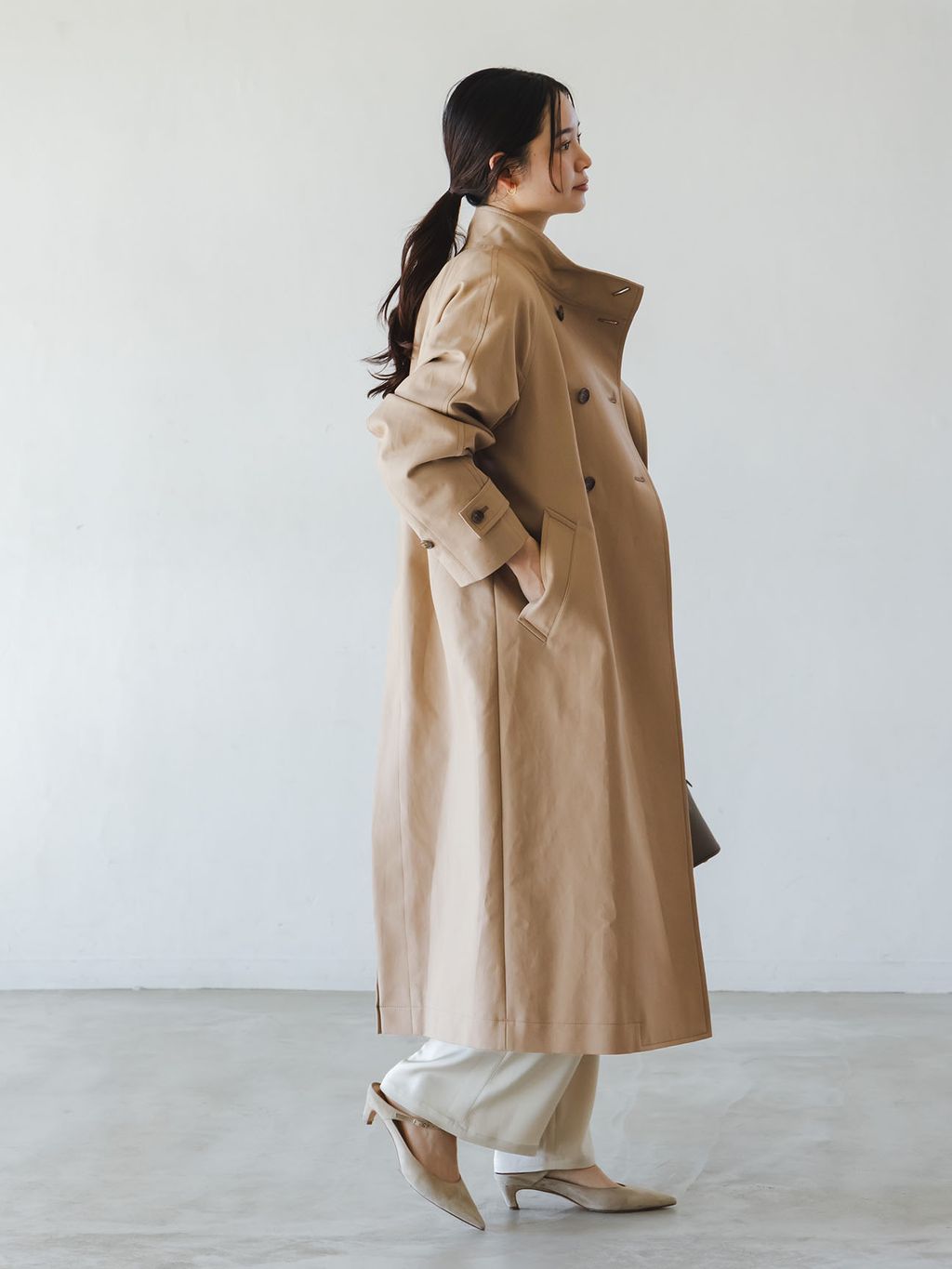 26SS先行予約》コットンダブルクロスハイネックロングコートの