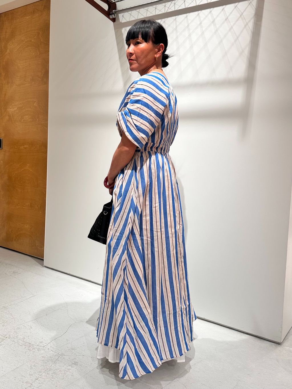 WEB限定追加》ne Quittez pas Cotton Voile Stripe Waist Gather Dress
