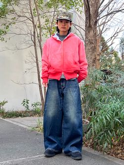 ダブルフェイス ワッフル ジップパーカーのコーディネートスナップ