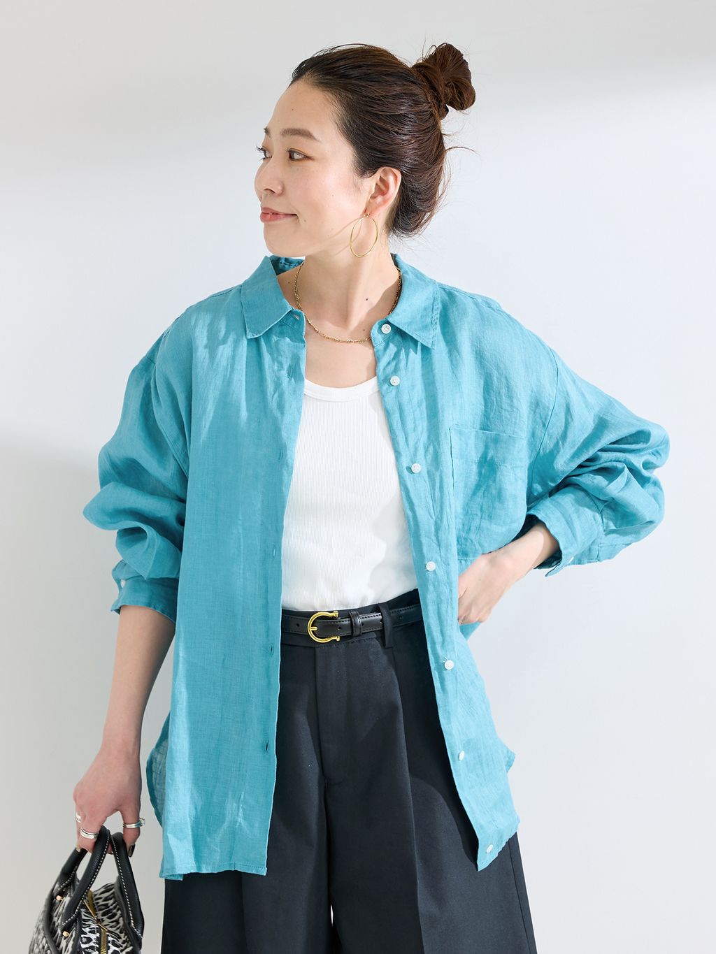 S/Mサイズ展開》手洗い可 / 2WAYフレンチリネンシャツのコーディネート