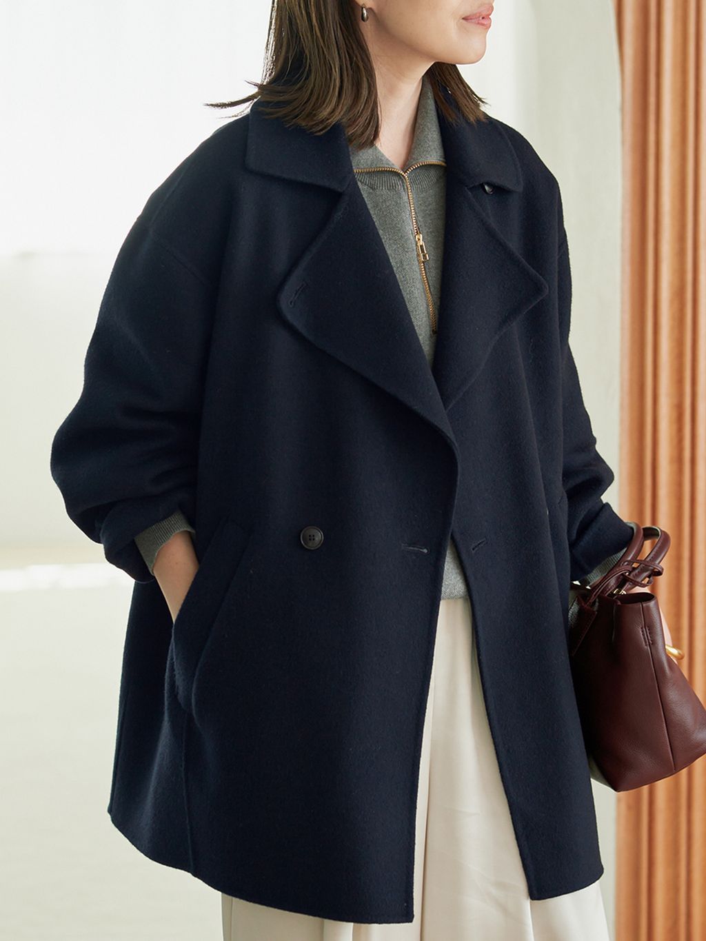 シリーズあり/追加予約》souple wool ダブルフェイスミドルコートの