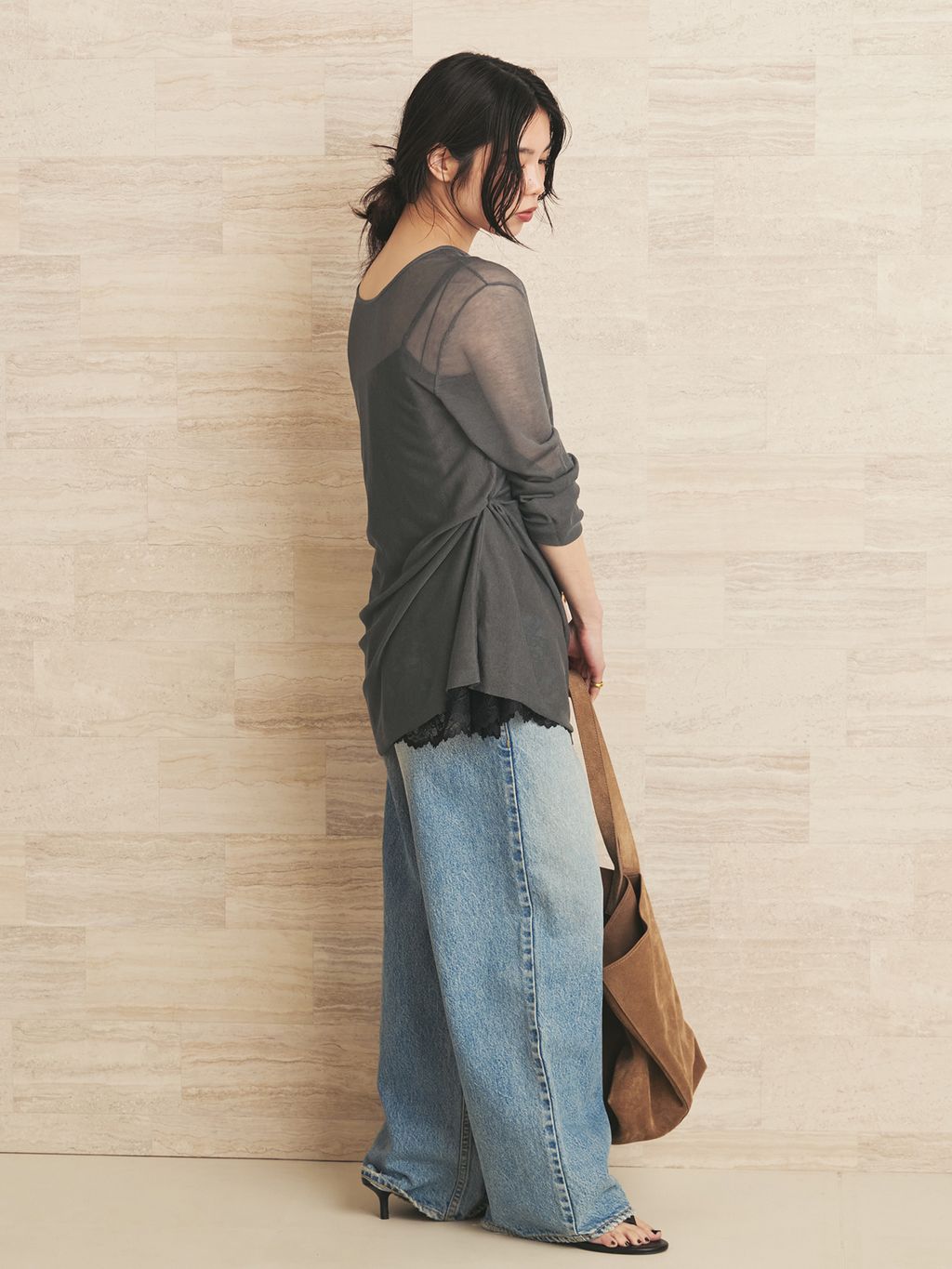 Acetate mix 2way flare ニットのコーディネートスナップ（shoko