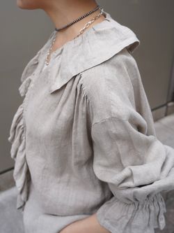 追加》フレンチリネン フリルパフブラウスのコーディネートスナップ