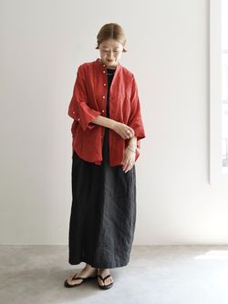 リネンノースリーブサイドタックワンピースのコーディネートスナップ